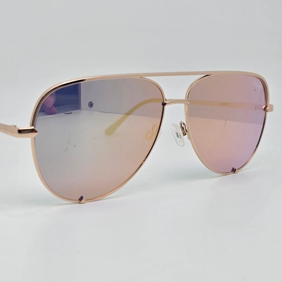 Quay Australia High Key Gold Frame Gold Mirror Lens Oversized Aviator Sunglasses - Picture 9 of 16